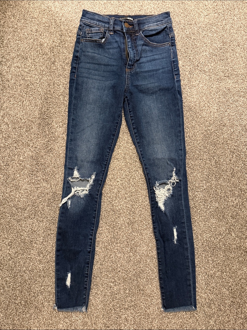 Fashion Nova Dark Blue Distressed High-Rise Women’s Jeans